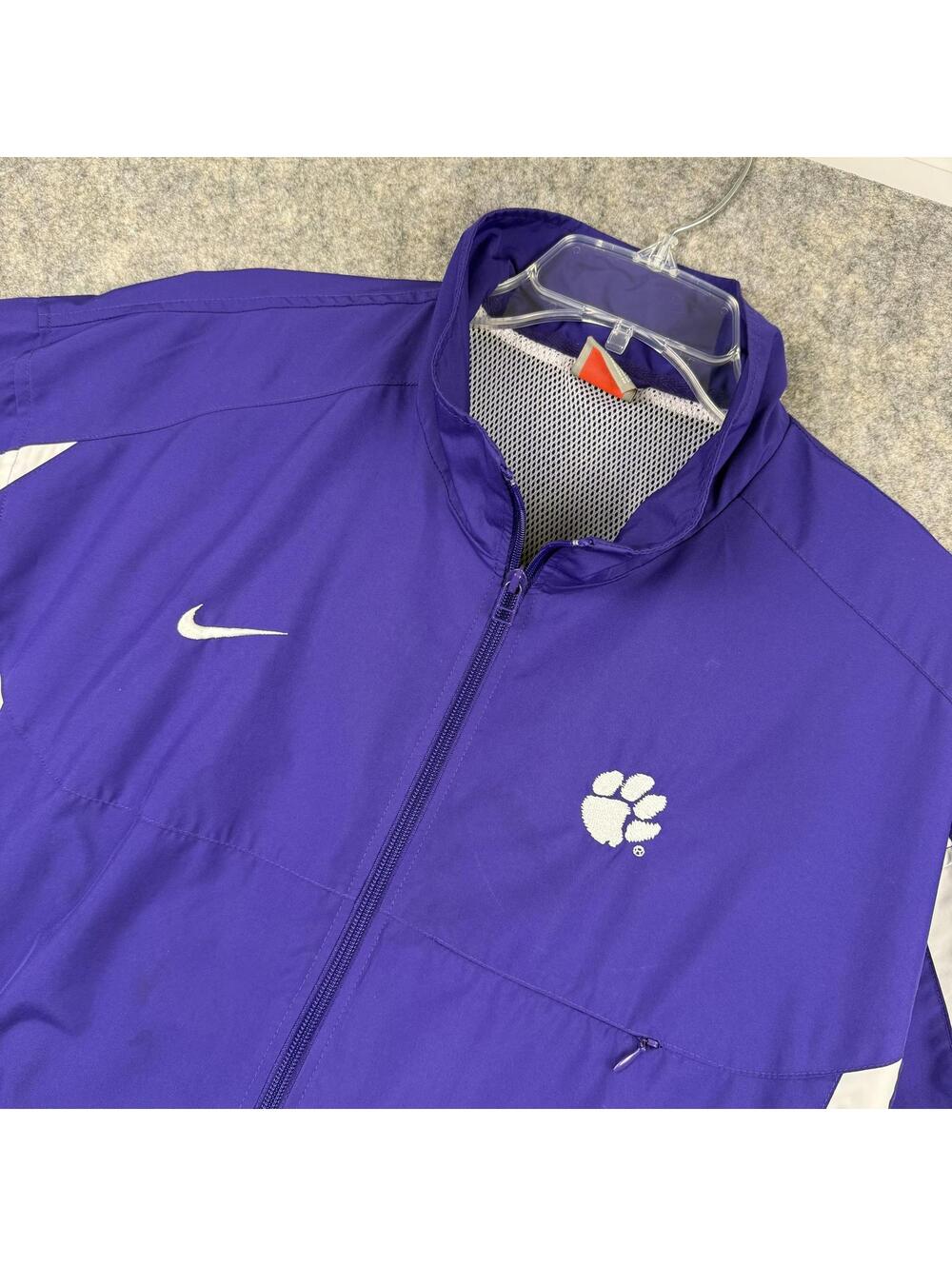 Nike Team Clemson Tigers Men Full Zip Jacket Mesh Liner Purple White Large 988